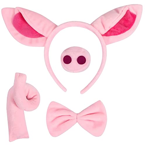 Banziaju Schweineohren Kostüm, Schweinkostüm Set 4pcs Schwein Ohren Stirnband, Nase, Fliege und Schwanz -Set Halloween -Kostüm für Partydekoration, Schweinkostüm von Banziaju