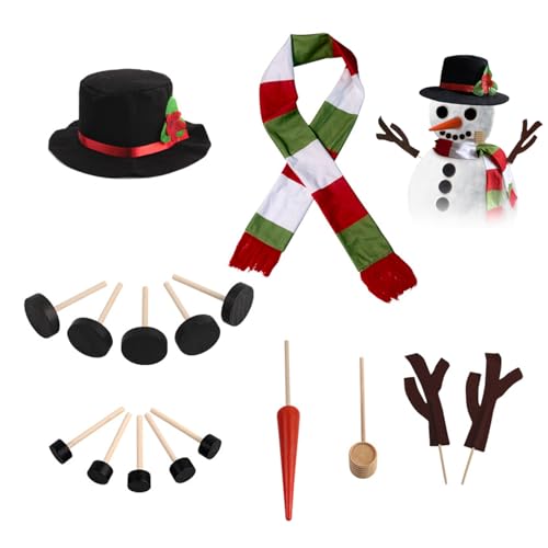 Banziaju Snowman Kit, 16pcs Snowman Kit Weihnachten Build EIN Schneemann -Kit Winter im Freien Schneemann -Dekorations -Kit mit Hutschal Augen Mundknopf, Karottennase, Schnupftabakflasche, Schneemann von Banziaju