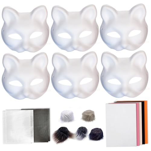 Banziaju Therian Mask Set Kit, Mesh Halb Face Cat Maske zum Dekorieren, mit Wollstreifen, lustigem Therian Cat Mask Kit, Diy Therian Maske für Cosplay, Halloween Party, Therian von Banziaju