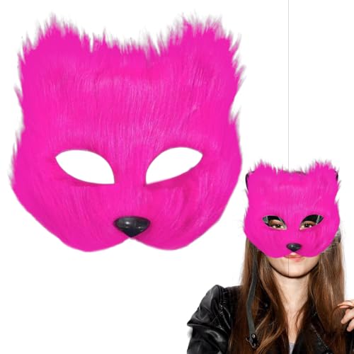 Banziaju Therian Maske, pelzige Fuchsmaske, atmungsaktive Tiermasken für Kinder & Erwachsene, Cat Mask Cosplay Mask Kostüm für Party, Fox Maske (Rose Red) von Banziaju