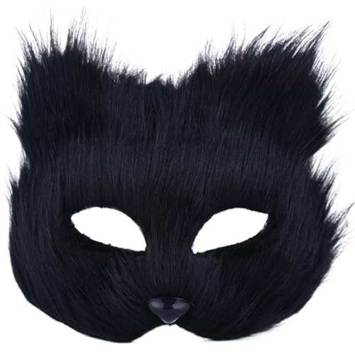 Banziaju Therian Maske, pelzige Fuchsmaske, atmungsaktive Tiermasken für Kinder & Erwachsene, Cat Mask Cosplay Mask Kostüm für Party, Fox Maske (schwarz) von Banziaju