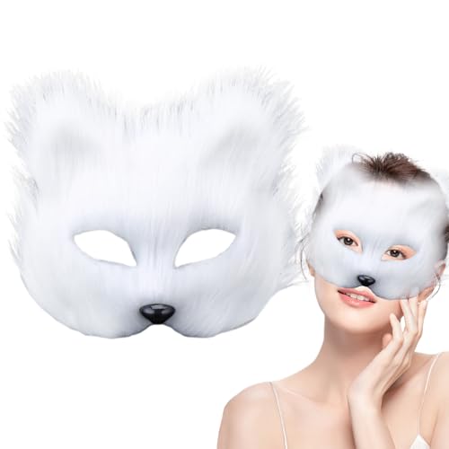 Banziaju Therian Maske, pelzige Fuchsmaske, atmungsaktive Tiermasken für Kinder & Erwachsene, Katzenmask -Cosplay -Maskenkostüm für Party, Fox Maske (weiß) von Banziaju