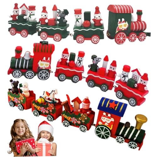 Banziaju Weihnachtszug 3PCS Weihnachtszug Dekor süße hölzerne Mini -Weihnachtstzug 3 Styles Zug Exquisite kreative Zugdekor für Kinder Geschenkfestival Party Home Dekoration, Mini -Zug -Set von Banziaju