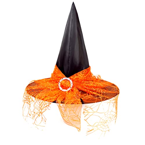 Banziaju Witchs Hut Frauen Halloween Vintage Witch Hut durchsichtige Spitzenschleier gedruckte Hüte Party Lieferungen Halloween Kostümzubehör von Banziaju