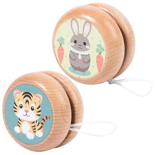 Banziaju Yoyo, 2pcs Holz Yoyo, Cartoon Tiermuster Yoyo Kids Natrual Holz Yoyo tragbarer und leichtes Yo-Yo-Spielzeug für Kinder und Erwachsene 1.57x1.34 von Banziaju