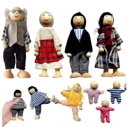 Doll House Dollhouse People 9 Familienfiguren Holzpuppen poable niedliche Puppenhaus -Persönlichkeiten Set Set Play Doll für Mädchen Jungen Kinderpuppen -Accessoires Spielzeug, Wooden Dollhouse von Banziaju