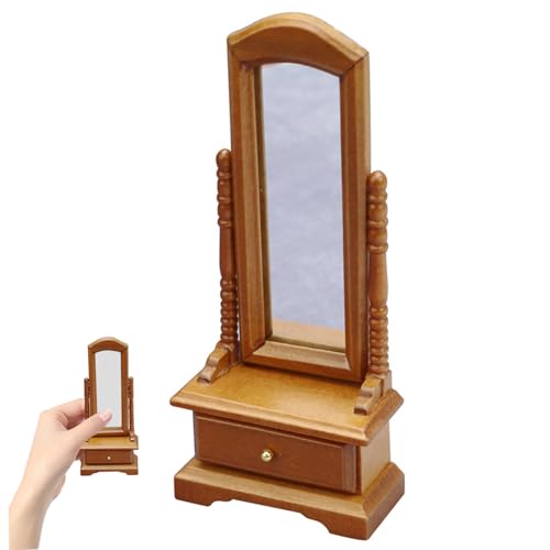 Dollhouse Mirror, Wood 1 12 Skala Dollhouse Möbel, lebensechter Dressing Spiegel mit Schubladenmodell, 2,3 x 1 x 5,3 Zoll Puppenhauszubehör, Puppenspiegel, 1 12 -Skala -Puppenhausmöbel von Banziaju