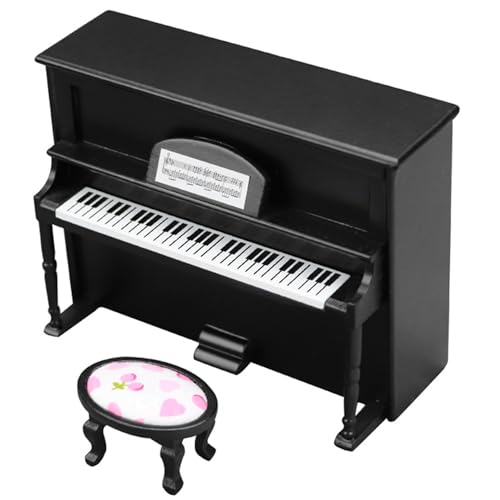 Dollhouse Piano, 1 Set Miniatur Klavier mit Mini -Stuhl, 1:12 Simulation Holz aufrechte Miniatur Klavierfoto -Requisite für Puppenhauszubehör, winziges Klavier, Schwarz von Banziaju