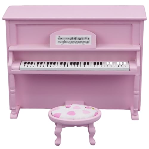 Dollhouse Piano, 1 Set Miniatur Klavier mit Minihocker, 1:12 Simulation Holz aufrechte Miniaturklavierfoto Requisite für Puppenhauszubehör, winziges Klavier, von Banziaju