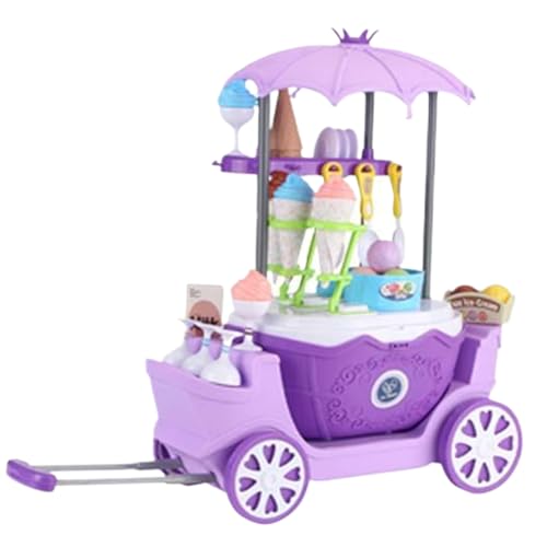 Eisspielzeug, Eiswagenspielzeug 4 in 1 Dollhouse Ice Cream Cart, Plastik -Miniaturspielzeug mit großem Regenschirm, Bildungsspiel für Kinder, die für Dollhouse -Dekorationen geeignet sind, Sets von Banziaju