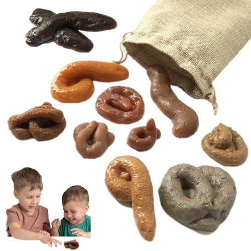 Fake Poop -Set, 10pcs/Set verschiedene Form gefälschter Poop -Spielzeug, realistischer gefälschter Hund Poop mit Kordelstringstaschen für Streichtrick Prop Aprilscherz, Poop Toy, Fake Dog Poop von Banziaju