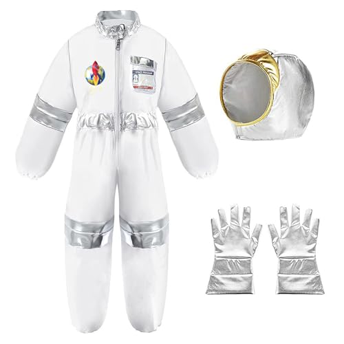 Halloween -Kostüme für Kinder Halloween Kostüme weiße Polyester -Raumkostüm mit Handschuhen und Helm -Space Jumpsuit mit Elastizbändern und 6 -Flaggen -Aufkleber Halloween -Kostümen für Kinder, s, s, von Banziaju