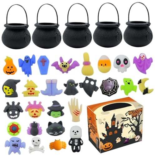 Halloween Squishies 33pcs/Set Halloween Party -Gefälligkeiten, niedliche weiche Halloween -Squishies mit Plastikkessel, Stress Relief Halloween -Zappelspielzeug für Kinder Halloween Trick oder Trea von Banziaju