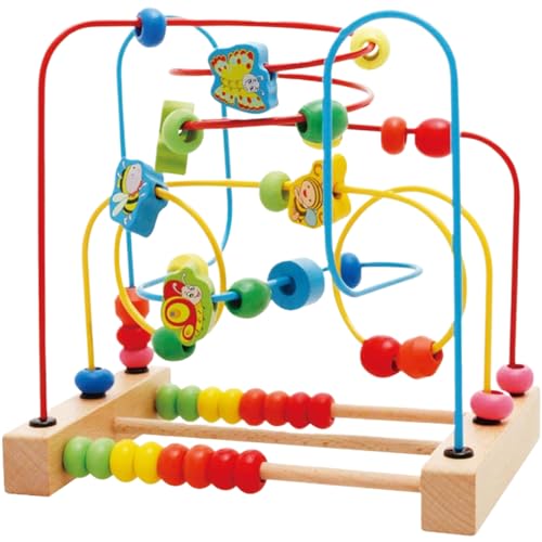 Holzperlenlabyrinth für Kleinkinder, farbenfrohe Achterbahnspielzeug mit Tierenformen und Roller Coaste Kreisen Perlenlabyrinth Early Educational Toys für Kleinkinder 1-3 Klassiker, Holzperlenlabyr von Banziaju