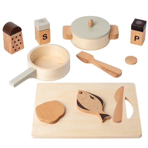 Holzspielküche Holzküchenspielzeug für 3+ Kinder 11pcs/Set Safe Holzspielküche enthalten Pot and Pan Set Early Educational Interactive Play Kitchen Accessoires Creme Farbe von Banziaju