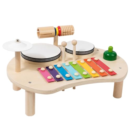 Kids Drum Set Kleinkindtrommel Set 5 in 1 hölzernen gerundeten Bildungsbaby Musikspielzeug mit Aufbewahrungsschläfen Baby Safe Lightinging Kids Musical Instruments Geschenk, Baby Musical Toys von Banziaju