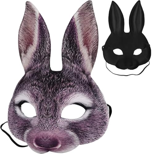 Osterhasen Maske Faux Pelzy Kaninchenmaske Halbgesicht Pelzy Maske mit Ohren Cartoon Tiermaske Neuheit Cosplay Mask für Osterkarneval Party Party Mardi Gras Masquerade, Pelzmaske, Cosplay -Maske von Banziaju