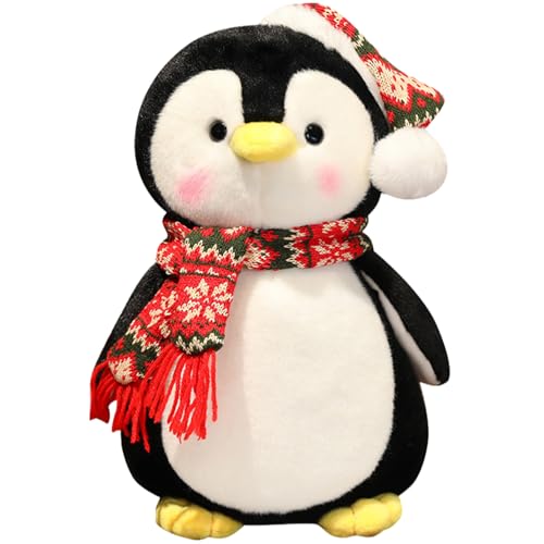 Penguin Plüschspielzeug, 10 Zoll niedliches Plüsch, Weihnachtsanime Plüsch Kawaii Penguin Stofftier tragen Hut & Schalte Baumwoll -Stofftiere für Mädchen Jungen Geburtstag von Banziaju