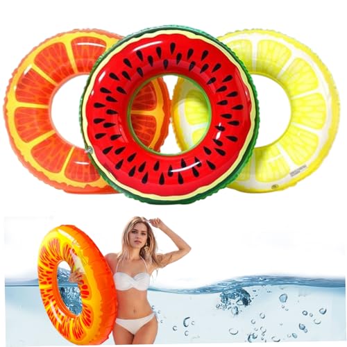 Schwimmring 3pcs Orange, Zitronen- und Wassermelone Schwimmrohr aufblasbar 29 PVC Pool Floats für Erwachsene Kinder glattes und leckeres Suck Pool Floaties für Schwimmminderung, Training, Party, Sc von Banziaju