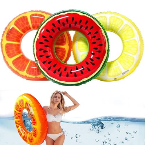 Schwimmring 3pcs Orange, Zitronen- und Wassermelonenschwimmrohr aufblasbar 29 PVC Pool Floats für Erwachsene Kinder glattes leckeres Sommerpool Floaties zum Schwimmen, Training, Party, Poolschwimme von Banziaju