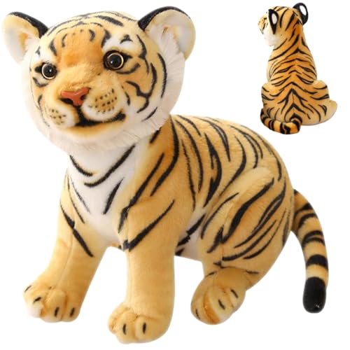 Tiger ausgestopftes Tier, niedliche Mini Tiger Plüsch Cartoon Simulation Stofftiger 10.6 Zoll Tiger Plüsch weicher Tigger Stofftiergeschenk für Jungen Mädchen Erwachsene, Gelb, Tigerspielzeug von Banziaju