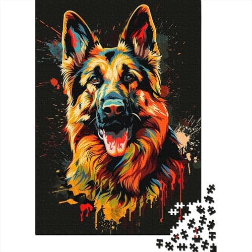 1000-teiliges Holzpuzzle „Deutscher Schäferhund DJ“ in Neonfarben, Holzpuzzle für Erwachsene und Jugendliche ab 12 Jahren, 1000 Teile (75 x 50 cm) von BaoFFF