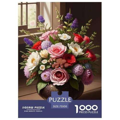 1000-teiliges Kunst-Blumen-Puzzle für Erwachsene, schwierige Puzzles, Holzpuzzles, Lernspiel für Erwachsene Teenager, 1000 Stück (75 x 50 cm) von BaoFFF