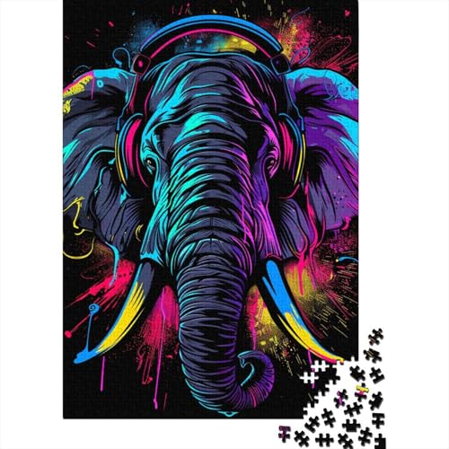 1000-teiliges Puzzle „Elefant mit Kopfhörern“ für Erwachsene, Puzzle, Puzzle für Erwachsene, einzigartige Heimdekoration und Geschenke, 1000 Teile (75 x 50 cm) von BaoFFF