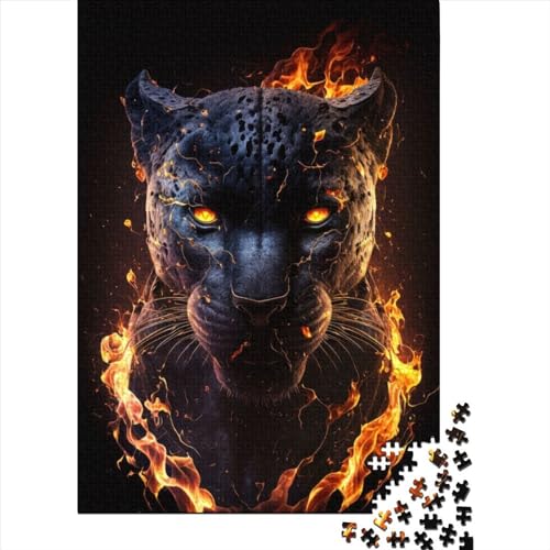 1000-teiliges Puzzle „Feurige Flammen, Black Panther“, Puzzle für Holzbrettpuzzle, Erwachsene, Geburtstagsgeschenke, 1000 Teile (75 x 50 cm) von BaoFFF