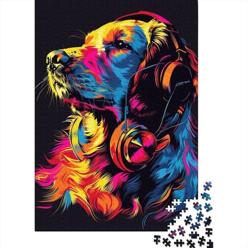 1000-teiliges Puzzle „Golden Retriever mit Kopfhörern“ für Erwachsene, Puzzles, Lernspielzeug, 1000 Stück (75 x 50 cm) von BaoFFF