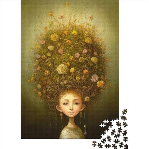 1000-teiliges Puzzle „Mädchen mit Blumenhaar“ für Erwachsene, Holzpuzzle, Erwachsenenpuzzle, Lernspiel für Erwachsene, Teenager, Geburtstagsgeschenk, 1000 Stück (75 x 50 cm) von BaoFFF