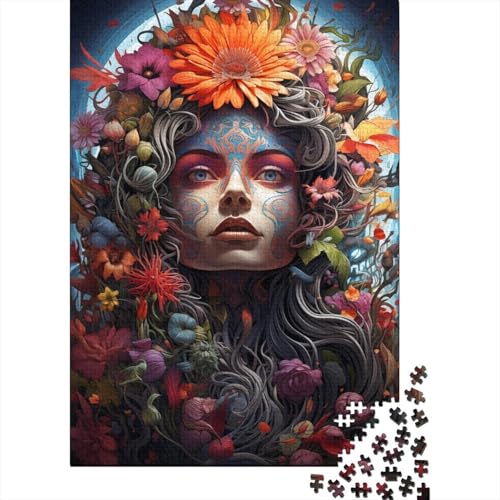 1000-teiliges Puzzle „Psychedelische und glückliche Frau“ für Erwachsene und Teenager, Holzpuzzle, Geschenke für Heiligabend, 1000 Teile (75 x 50 cm) von BaoFFF