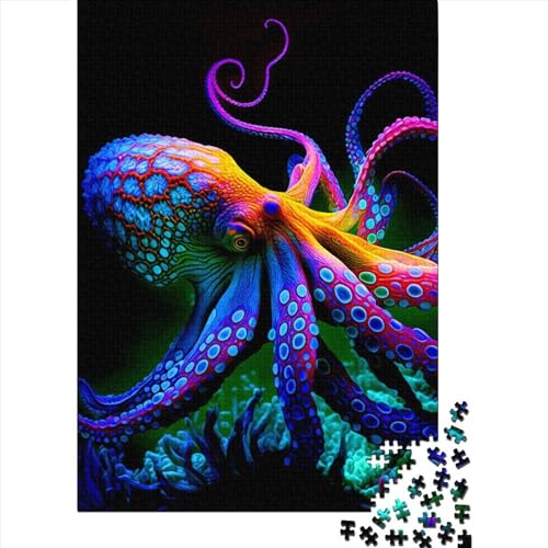 1000-teiliges Puzzle für Erwachsene, bunter Oktopus. Puzzle für Erwachsene, Holzpuzzle, Familienspiele, Weihnachts- und Geburtstagsgeschenke, 1000 Teile (75 x 50 cm) von BaoFFF