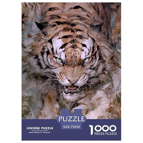 1000-teiliges Puzzle mit Tierkunst-Tiger, für Erwachsene und Jugendliche, Holzpuzzle, Puzzle für Erwachsene, Lernspiel, Herausforderungsspielzeug, 1000 Stück (75 x 50 cm) von BaoFFF