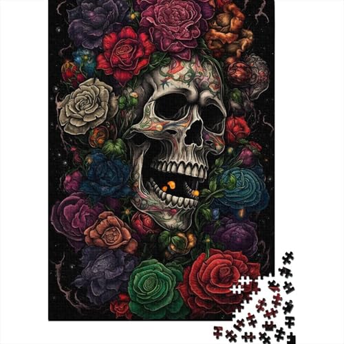 1000-teiliges Puzzle mit Totenkopf und Rosen, Totenkopf-Rose1, für Erwachsene und Teenager, Holzpuzzle, Puzzle für Erwachsene, Puzzle-Geschenke für Erwachsene, 1000 Teile (75 x 50 cm) von BaoFFF