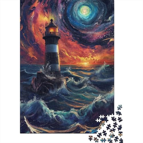 1000-teiliges Puzzle mit bunten Leuchttürmen für Erwachsene, Holzpuzzle für Erwachsene, für Familienspaß und Spieleabend, 1000 Teile (75 x 50 cm) von BaoFFF