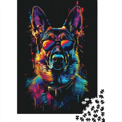 1000-teiliges Puzzle mit deutschem Schäferhund, DJ Neon, für Erwachsene, Holzpuzzle, Puzzle für Erwachsene, für Familienspaß und Spieleabend, 1000 Teile (75 x 50 cm) von BaoFFF