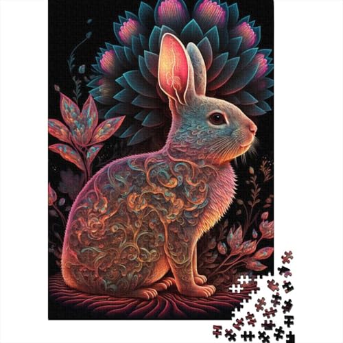 1000-teiliges Puzzle mit farbenfrohem Kaninchen-Kunstmotiv für Erwachsene und Teenager, Holzpuzzle, Geschenke für Heiligabend, 1000 Teile (75 x 50 cm) von BaoFFF