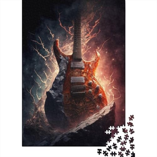 1000-teiliges Puzzle mit farbenfrohen Gitarren-Kunstmotiven für Erwachsene, Holzpuzzle, Lernspiel für Erwachsene Teenager, 1000 Stück (75 x 50 cm) von BaoFFF