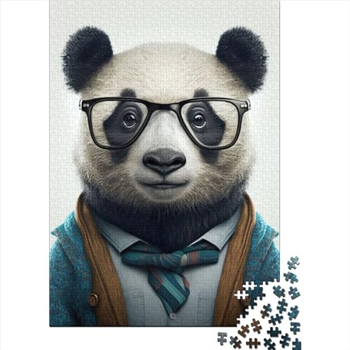 1000-teiliges Puzzlespiel „Hipster-Panda in Kleidung“ 1 Puzzle für Erwachsene, Holzpuzzle, Lernspiel, Herausforderungsspielzeug, 1000 Stück (75 x 50 cm) von BaoFFF