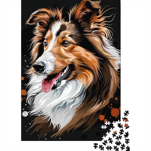 1000-teiliges Shetland Sheepdog-Puzzle für Erwachsene, Holzpuzzle, Puzzles für Erwachsene, Lernspiel, Herausforderungsspielzeug, 1000 Stück (75 x 50 cm) von BaoFFF