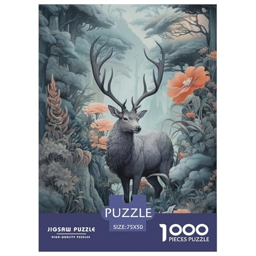 1000-teiliges Tierkunst-Elch-Puzzle, Holzpuzzle für Erwachsene und Teenager, Puzzle, 1000 Stück (75 x 50 cm) von BaoFFF