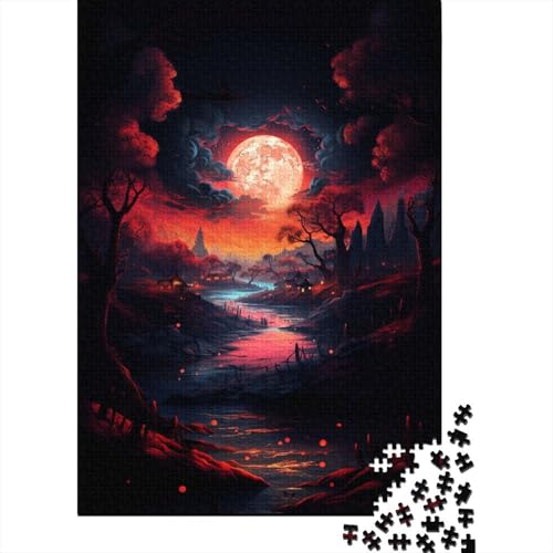 1000-teiliges Vollmond-Puzzle, buntes Puzzle für Erwachsene, Holzpuzzle, Puzzles für Erwachsene, Lernspiel, Herausforderungsspielzeug, 1000 Stück (75 x 50 cm) von BaoFFF