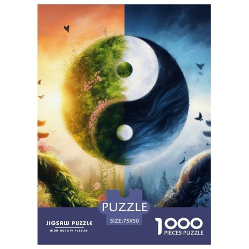 1000-teiliges Yin-Yang-Art-Puzzle für Erwachsene, Teenager, Holzpuzzle für Erwachsene, nachhaltiges Puzzle für Erwachsene, 1000 Teile (75 x 50 cm) von BaoFFF