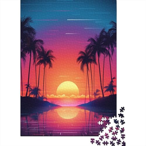 300-teiliges Neon-Sonnenuntergang-Puzzle für Erwachsene, Puzzle, Lernspiel, Herausforderungsspielzeug, 300 Stück (40 x 28 cm) von BaoFFF