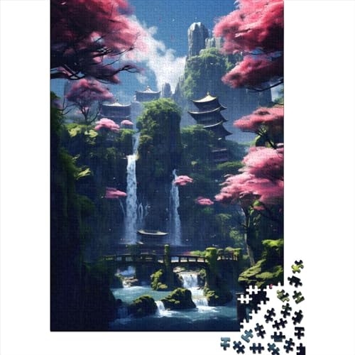 300-teiliges Puzzle „Cherry Blossom Falls“, kreatives quadratisches Puzzle für Erwachsene und Holzpuzzle, Spielzeug, Denkspiel, 300 Teile (40 x 28 cm) von BaoFFF