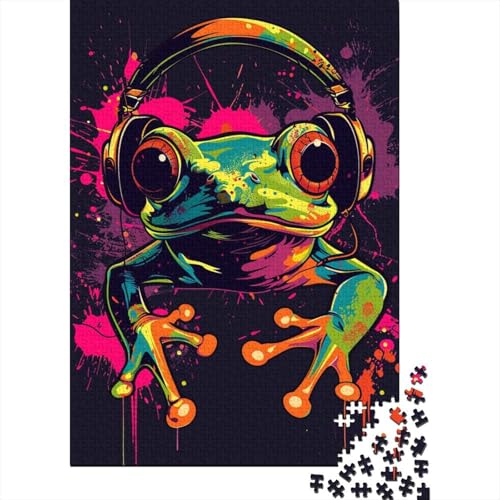 300-teiliges Puzzle „Frosch mit Kopfhörern“ für Erwachsene, Holzpuzzles für Teenager, Geschenke, einzigartige Heimdekoration und Geschenke, 300 Teile (40 x 28 cm) von BaoFFF