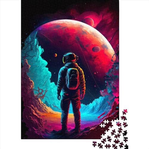 300-teiliges Puzzle „Neon-Astronaut im Weltraum“, kreative quadratische Puzzles für Erwachsene und Holzpuzzles, Spielzeug, Denkspiel, 300 Teile (40 x 28 cm) von BaoFFF