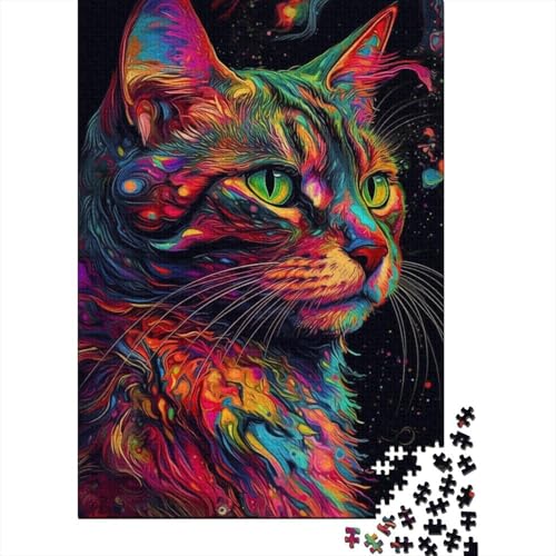 300-teiliges Puzzle mit farbenfrohen Weltraumkatzen für Erwachsene, Puzzles, Lernspielzeug, 300 Stück (40 x 28 cm) von BaoFFF