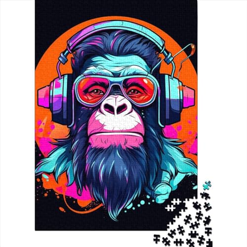 500 Teile Monkey DJ-Musik für Erwachsene, schwierige Puzzles, Puzzle für Erwachsene, Familienspaß, Puzzles, Thanksgiving-Geschenke, 500 Teile (52 x 38 cm) von BaoFFF